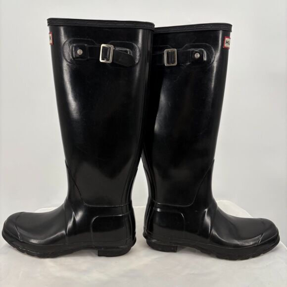 Hunter Tall Gloss Black Rain Boots, Size 7, Work Boots Equestrian Farm Chore - Picture 2 of 9
